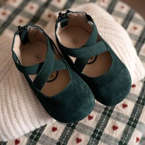 Littlelovebug Toddler Girls Grace shoes ballerina flats hunter green suede 8